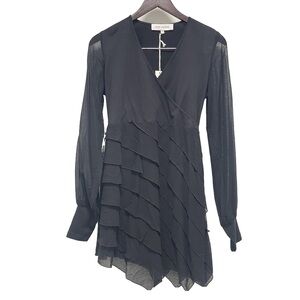 Anne Fontaine Long Sleeve Pima Cotton Sheer Ruffle Black Dress Size IT40 US 6/8